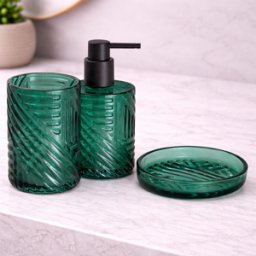 Ensemble De 3 Accessoires De Salle De Bain En Verre Vert Gedy Corinne