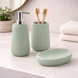 Ensemble D'accessoires De Salle De Bain En Céramique Vert Sauge Gedy Marika, 3 Pièces