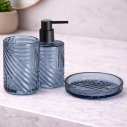 Ensemble D'accessoires De Salle De Bain En Verre Bleu Gedy Corinne Line, 3 Pièces