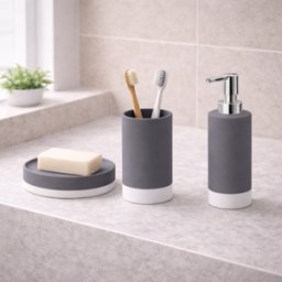 Ensemble De 3 Accessoires De Salle De Bain En CéRamique Gedy, Gris, Nouvelle Collection Mizar