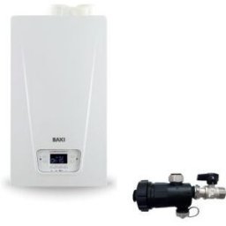 Chaudière à condensation Baxi Luna Compact 24 kW Méthane/GPL complète avec kit d'évacuation des fumées avec Balayeuse à Boue