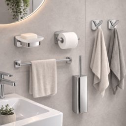 Ensemble De 5 Accessoires Muraux Gedy En Verre Satiné Et Acier Inoxydable Chromé, Collection Tonga Line