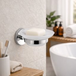Porte-Savon Gedy En Verre Satiné Et Acier Inoxydable Chromé, Collection Fern Line