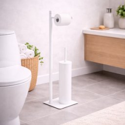 Porte-papier Toilette Sur Pied Et Brosse Wc Gedy En Acier Inoxydable Blanc Mat, Collection Trilly Line