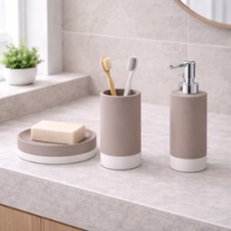 Ensemble De 3 Accessoires De Salle De Bain En CéRamique Gedy, Gris Tourterelle, Nouvelle Collection Mizar