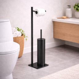 Porte-papier Toilette Sur Pied Et Brosse Wc Gedy En Acier Inoxydable Noir Mat, Collection Trilly Line