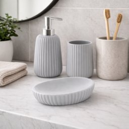 Ensemble De 3 Accessoires De Salle De Bain Gedy Marika En Céramique Grise