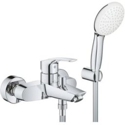 Grohe Eurosmart Set Mitigeur Monocommande Chrome Métal Baignoire Douche + Douchette + Support Mural + Flexible - 25276003