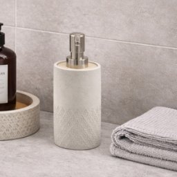 Distributeur De Savon Gedy Afrodite En Ciment Gris Et Bambou Avec Distributeur En Plastique Nickel Brossé