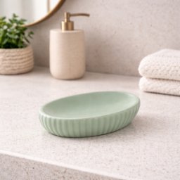 Porte-savon En Céramique Vert Sauge Gedy, Collection Marika