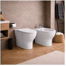 Ensemble Wc Et Bidet Sur Pied Azzurra Ceramica, Collection Pratica, CéRamique Blanche avec Siège Inclus