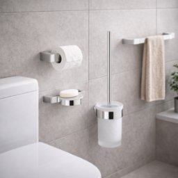 Ensemble De 4 Accessoires De Salle De Bain Muraux Gedy En Verre Satiné Et Acier Inoxydable Chromé, Gamme Pirenei
