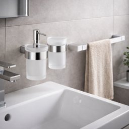 Ensemble De 3 Accessoires De Salle De Bain Muraux Gedy En Verre Satiné Et Acier Inoxydable Chromé, Gamme Pirenei
