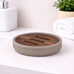 Porte-savon Gedy En Bambou Et Résine, Gris, Collection Thea Line