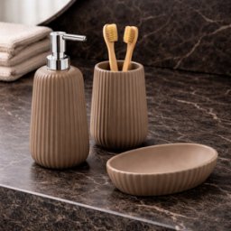 Ensemble De 3 Accessoires De Salle De Bain En Céramique Gedy, Gris Tourterelle, Collection Marika