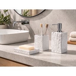 Ensemble De 3 Accessoires De Salle De Bain En Céramique Gedy, Couleur Blanche, Nouvelle Collection Martina