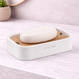 Porte-savon En Bambou Gedy, Blanc Mat, Collection Ninfea