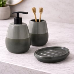 Ensemble De 3 Accessoires De Salle De Bain En Céramique Verte Gedy Wilma
