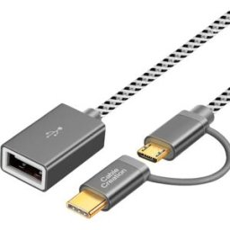 INF Câble adaptateur OTG - Type-C et Micro USB double interface, câble tressé en alliage d'aluminium, compatible avec Xiaomi 6 Gris