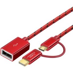INF Câble adaptateur OTG - Type-C et Micro USB double interface, câble tressé en alliage d'aluminium, compatible avec Xiaomi 6 Rouge
