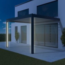 fenetre24.com Pergola avec éclairage sur poteaux, rubans LED, pergola bioclimatique adossée, manuel, aluminium, 1000x1600 mm, configuration personnalisée