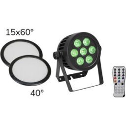 EUROLITE Set LED IP PAR 7x8W QCL Spot + 2x Couvercle diffuseur (15x60° et 40°) - Kits