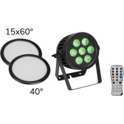 EUROLITE Set LED IP PAR 7x9W SCL Spot + 2x Couvercle diffuseur (15x60° et 40°) - Kits
