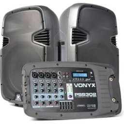 Vonyx PSS302 Ensemble de sonorisation portable 10" SD/USB/MP3/BT avec supports - Kits de haut-parleurs