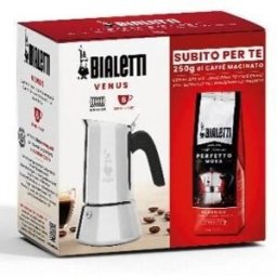 Bialetti Cafetiere Italienne + 1 Café Perfetto Moka Classico Venus 6 Tasses 0,30 L Paquet De 250 G Argent