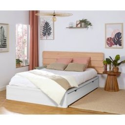 Ma Chambre d'Enfant Lit ado avec sommier Uma et tête de lit Eon Blanc et bois 140x200 cm