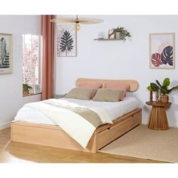 Ma Chambre d'Enfant Lit adulte avec sommier Uma et tête de lit Wika Hêtre 140x200 cm