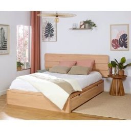Ma Chambre d'Enfant Lit ado avec sommier Uma et tête de lit Eon Hêtre 160x200 cm