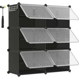 SONGMICS Rangement chaussures 6 compartiments modulable, Noir / 6 Compartiments