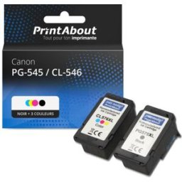 PrintAbout Cartouche compatible Canon PG-545 / CL-546 - Noir + 3 couleurs - Multipack Noir + 3 couleurs