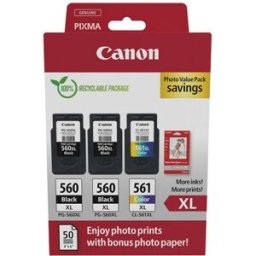Canon PG-560 + PG-560 + PG-561 photo value pack (PG-560XL) - Noir + 3 couleurs - Cartouche d'encre - Multipack Noir + 3 couleurs