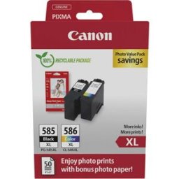 Canon PG-585XL + CL586XL + GP-501 - Noir + 3 couleurs - Cartouche d'encre - Grande capacité - Multipack Noir + 3 couleurs