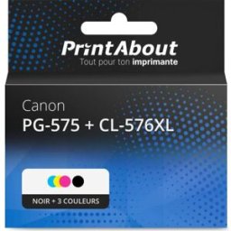 PrintAbout Cartouche compatible Canon PG-575 + CL-576XL - Noir + 3 couleurs - Grande capacité - Multipack Noir + 3 couleurs