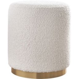 Miliboo Pouf rond en tissu effet laine bouclée blanc cassé et métal doré D40 cm AMAYA