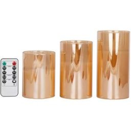 INF Ensemble de 3 bougies LED sans flamme avec verre et télécommande Or