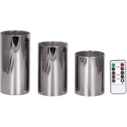 INF Ensemble de 3 bougies LED sans flamme avec verre et télécommande Gris