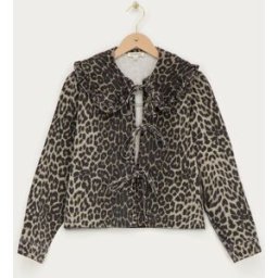 Top en denim avec imprimé léopard et nœuds My Jewellery Marron/Noir/Beige S femme