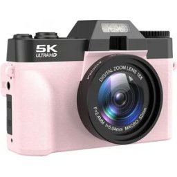 INF Appareil photo numérique CDR10 - Vidéo 5K, Photos 75MP, Objectif grand-angle 52mm, Écran orientable 180°, WiFi Rose