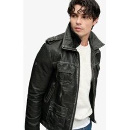 Superdry Homme Veste Brad Faux Cuir Militaire Coupe Décontractée Black Taille: L