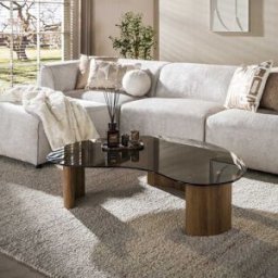 Vivabita Table basse moderne en verre fumé brun Tina Chêne/verre fumé