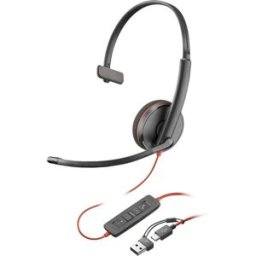 HP Poly Blackwire C3210 Micro-casque supra-auriculaire filaire Mono noir Suppression du bruit du microphone micro-casque, volume réglable, mise en sourdine du