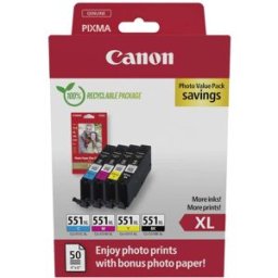 Canon Encre CLI-551 XL dorigine pack bundle noir, cyan, magenta, jaune 6443B008