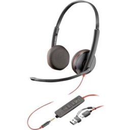 HP Poly Blackwire C3225 Micro-casque supra-auriculaire filaire Stereo noir Suppression du bruit du microphone micro-casque, volume réglable, mise en sourdine
