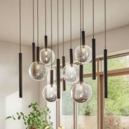 Luminaire suspension en verre Lumavia Lucande, dimmable, noir, Salon / Salle à manger, Verre, Moderne, Suspension en verre