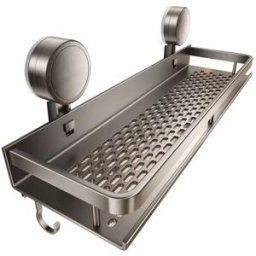 INF Étagère de salle de bain à ventouse en aluminium 50cm avec barre porte-serviettes et crochets – Monoplaque sans perçage,