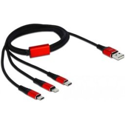 Delock Câble USB USB 2.0 USB-A mâle, USB-C® mâle, USB-Micro-B mâle, Connecteur Lightning 1.00 m noir, rouge 85892